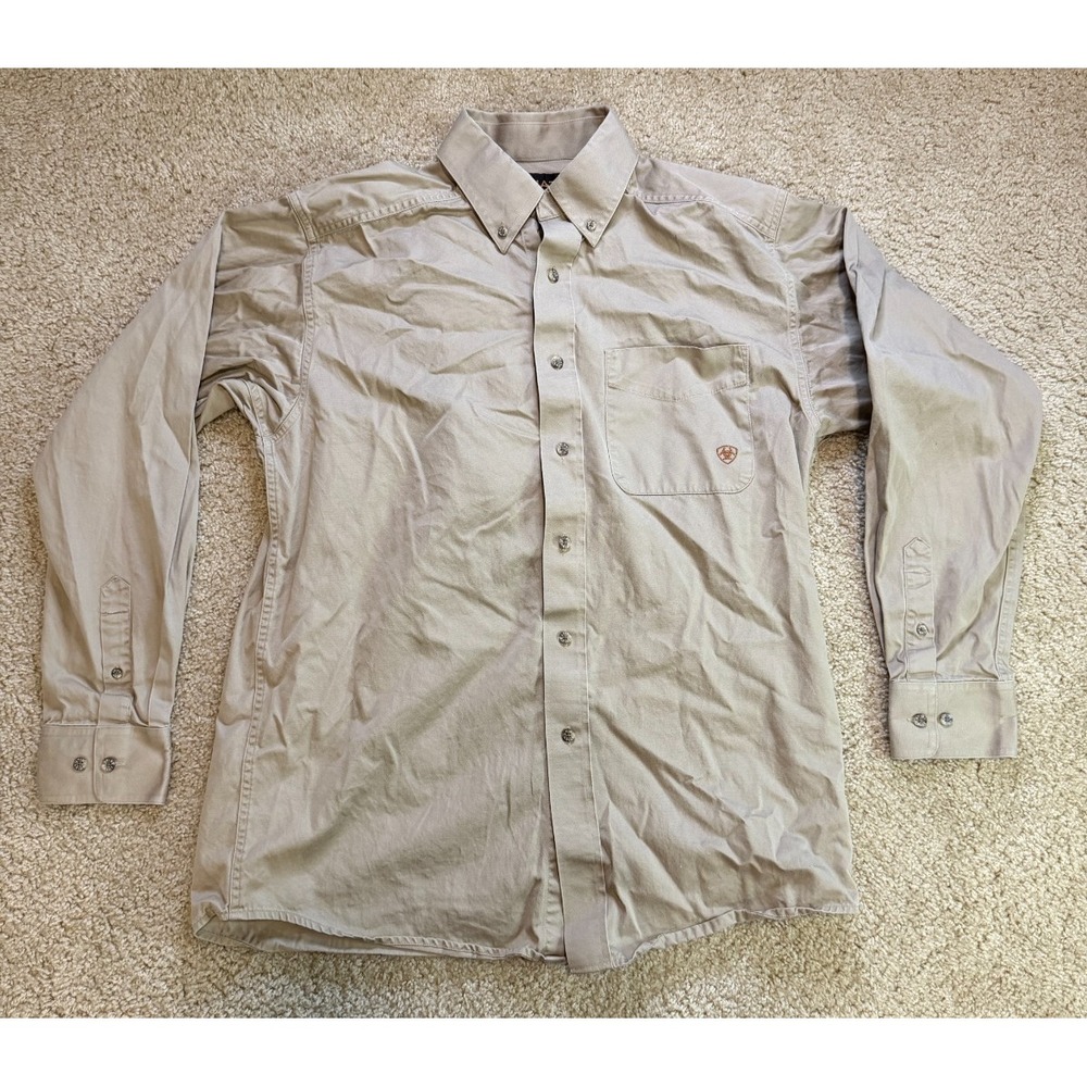 Ariat Shirt Mens Button‎ Up Tan Long Sleeve Medium Western Cowboy Work Shirt